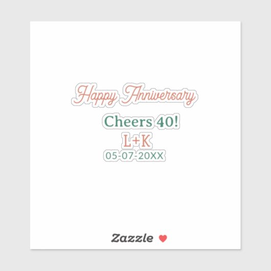 Cheers 40 happy anniversary orange green name date シール (シート)
