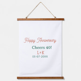 Cheers 40 happy anniversary orange green name date 吊り下げ型タペストリー