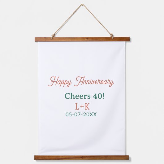 Cheers 40 happy anniversary orange green name date 吊り下げ型タペストリー (正面)