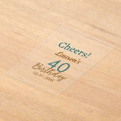 Cheers 40th birthday name date brown turquoise sim アクリル招待状 (レイダウン)