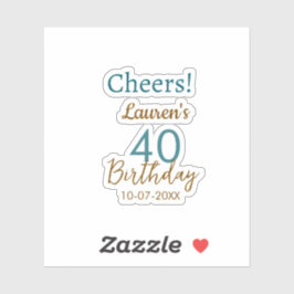 Cheers 40th birthday name date brown turquoise sim シール