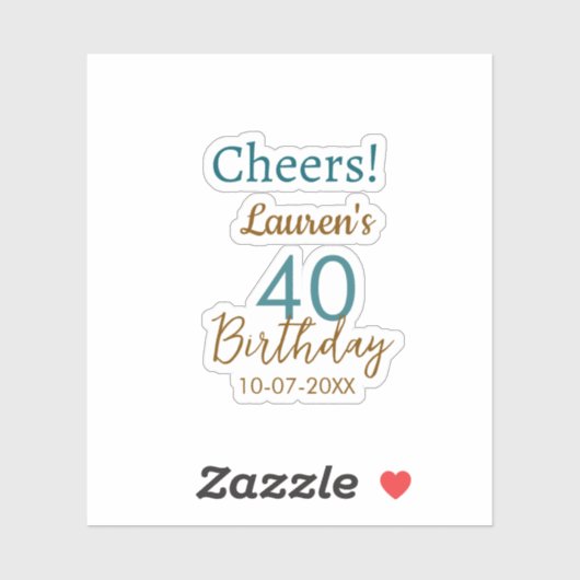 Cheers 40th birthday name date brown turquoise sim シール (シート)