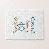 Cheers 40th birthday name date brown turquoise sim ジグソーパズル (横)