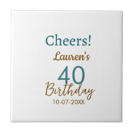 Cheers 40th birthday name date brown turquoise sim タイル