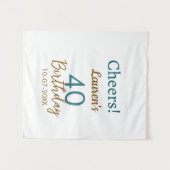 Cheers 40th birthday name date brown turquoise sim タペストリー (正面(横))