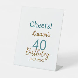 Cheers 40th birthday name date brown turquoise sim 台座サイン