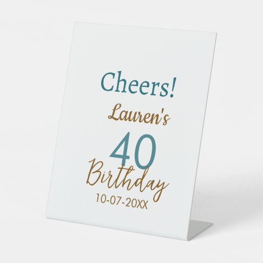 Cheers 40th birthday name date brown turquoise sim 台座サイン (正面)