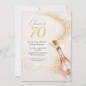 Cheers 70th Birthday Photo Pink Gold Champagne 招待状 (正面)