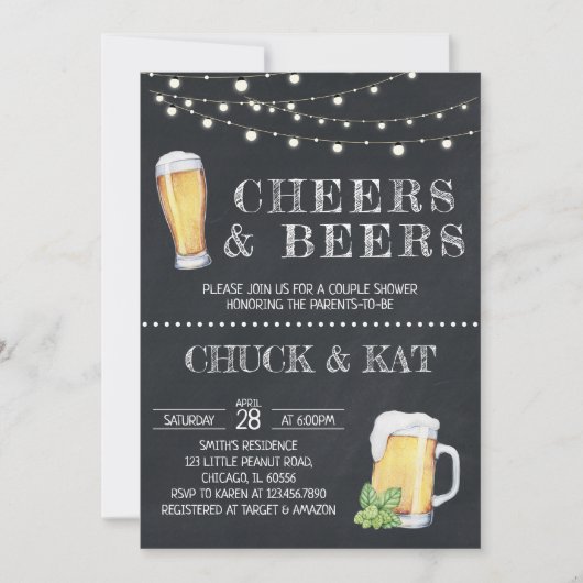 Cheers and Beers ベビーシャワーブラックボード 招待状 (正面)