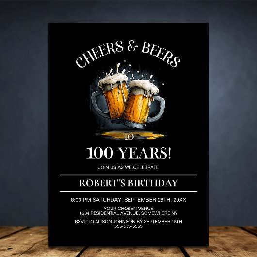 Cheers and Beers 100th Birthday Party 招待状