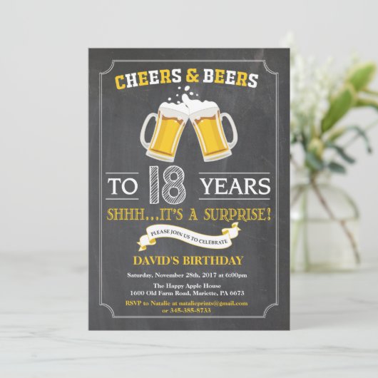 Cheers and Beers 18th Birthday Invitation Card 招待状 (スタンド正面)