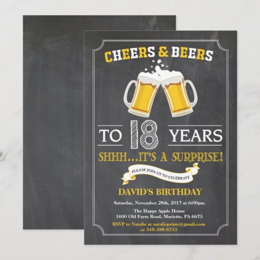Cheers and Beers 18th Birthday Invitation Card 招待状 (正面/裏面)