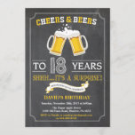 Cheers and Beers 18th Birthday Invitation Card 招待状<br><div class="desc">応援とBeers 18th誕生日招待状カード（黒板の背景を含む）。さらにカスタマイクリックズを行う場合はカスタマイズ、「IT」ボタンをクリックし、このテンプレートを変更するために当社のデザインツールを使用する。</div>