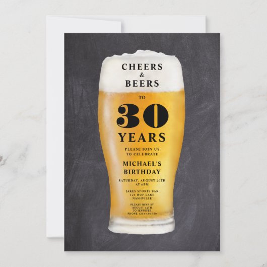Cheers And Beers 30th Birthday 招待状 (正面)