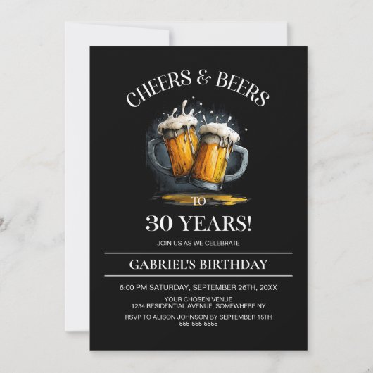 Cheers and Beers 30th Birthday Party 招待状 (正面)