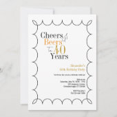 Cheers and Beers 40th バースデーパーティーウェイビーボーダー 招待状 (正面)