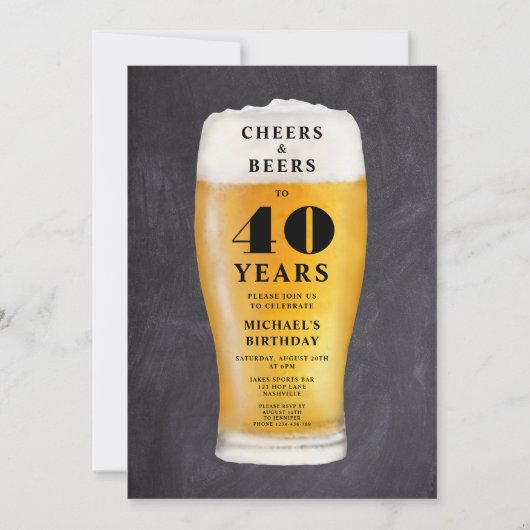 Cheers And Beers 40th Birthday 招待状 (正面)