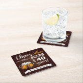 Cheers and Beers 40th Birthday Rustic スクエアペーパーコースター (インサイチュ)