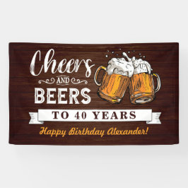 Cheers and Beers 40th Birthday Rustic 横断幕