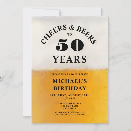 Cheers And Beers 50th Birthday 招待状 (正面)