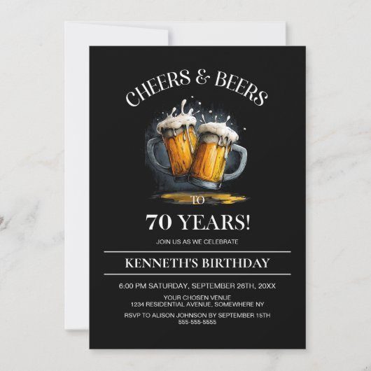 Cheers and Beers 70th Birthday Party 招待状 (正面)