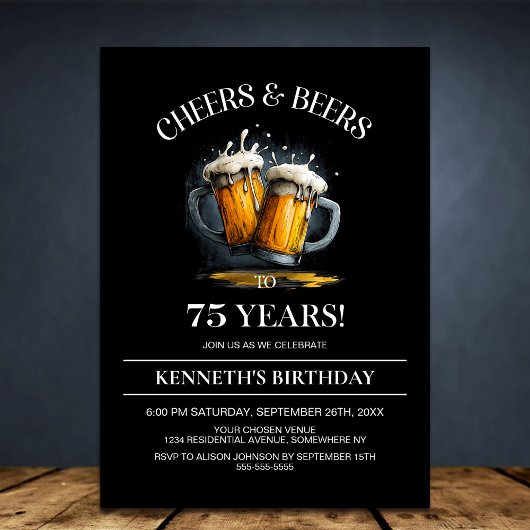 Cheers and Beers 75th Birthday Party 招待状