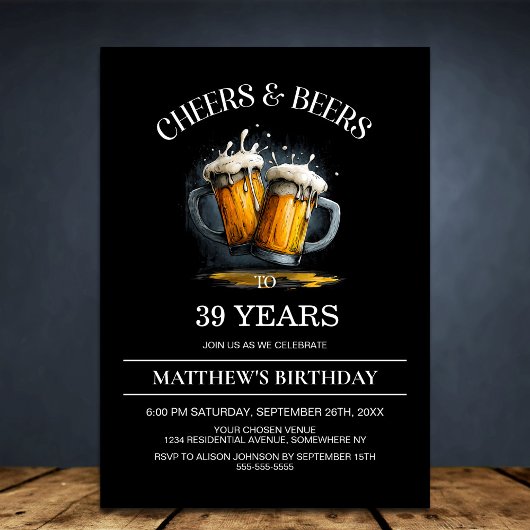 Cheers and Beers Any Age Birthday Party 招待状