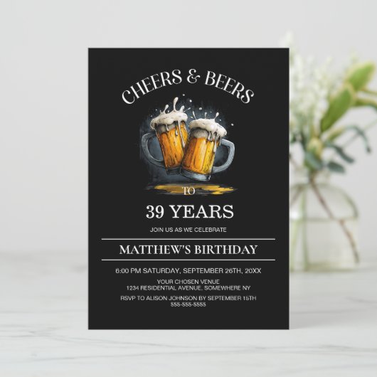 Cheers and Beers Any Age Birthday Party 招待状 (スタンド正面)