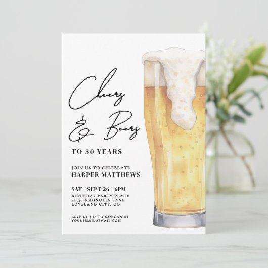 Cheers And Beers Men's Birthday 招待状 (スタンド正面)