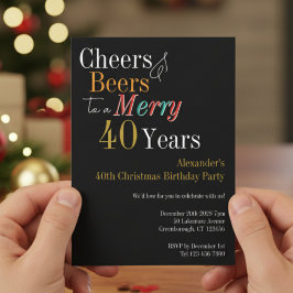 Cheers and Beers Merry 40th Christmas Birthday 招待状