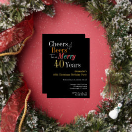 Cheers and Beers Merry 40th Christmas Birthday 箔招待状
