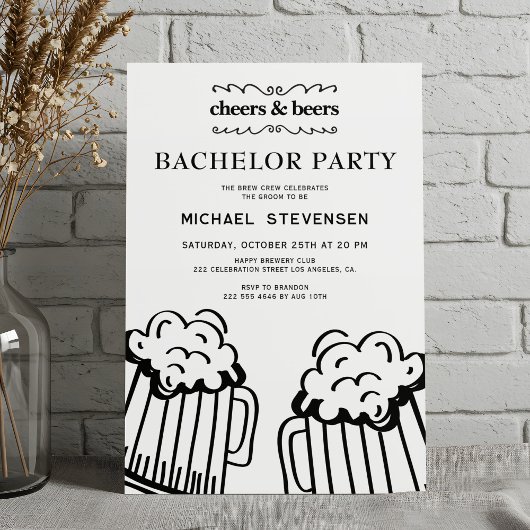Cheers and beers modern bachelor party 招待状