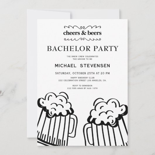 Cheers and beers modern bachelor party 招待状 (正面)