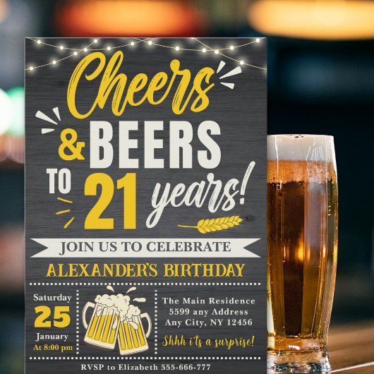 Cheers and Beers to 21 Years, Beer-Themed  招待状