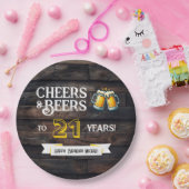 Cheers and Beers to 21 Years Rustic Birthday ペーパープレート (パーティー)