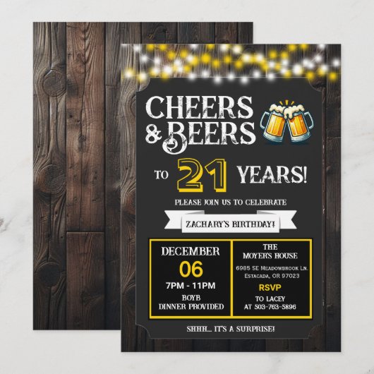 Cheers and Beers to 21 Years Surprise Backyard 招待状 (正面/裏面)