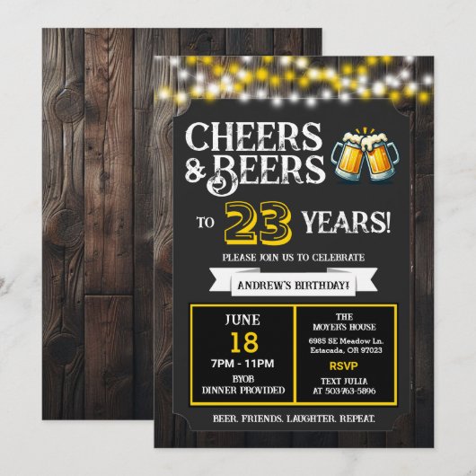 Cheers and Beers to 23 Years Backyard BBQ Birthday 招待状 (正面/裏面)