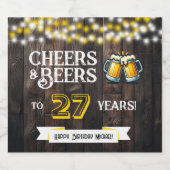 Cheers and Beers to 27 Years Rustic Birthday ビールラベル (シングルラベル)