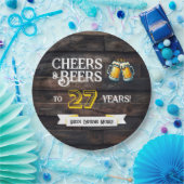 Cheers and Beers to 27 Years Rustic Birthday ペーパープレート (パーティー)