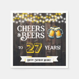 Cheers and Beers to 27 Years Rustic Birthday Party スタンダードカクテルナプキン