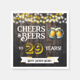 Cheers and Beers to 29 Years Rustic Birthday Party スタンダードカクテルナプキン