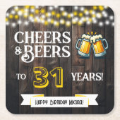 Cheers and Beers to 31 Years Rustic Birthday スクエアペーパーコースター (正面)
