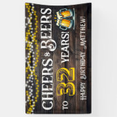Cheers and Beers to 32 Years Birthday Party Banner 横断幕 (縦)