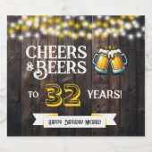 Cheers and Beers to 32 Years Rustic Birthday ビールラベル (シングルラベル)
