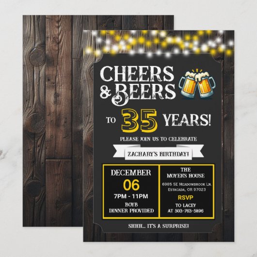 Cheers and Beers to 35 Years Surprise Backyard 招待状 (正面/裏面)
