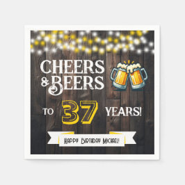 Cheers and Beers to 37 Years Rustic Birthday Party スタンダードカクテルナプキン