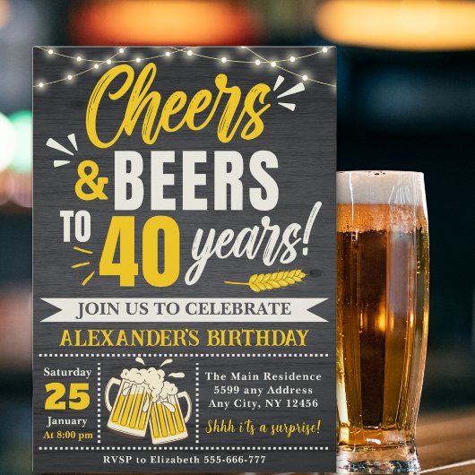 Cheers and Beers to 40 Years, Beer-Themed  招待状