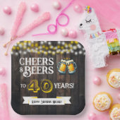Cheers and Beers to 40 Years Rustic Birthday ペーパープレート (パーティー)