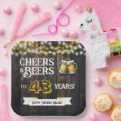 Cheers and Beers to 43 Years Rustic Birthday ペーパープレート (パーティー)