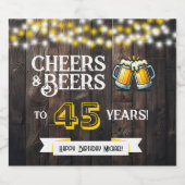 Cheers and Beers to 45 Years Rustic Birthday ビールラベル (シングルラベル)